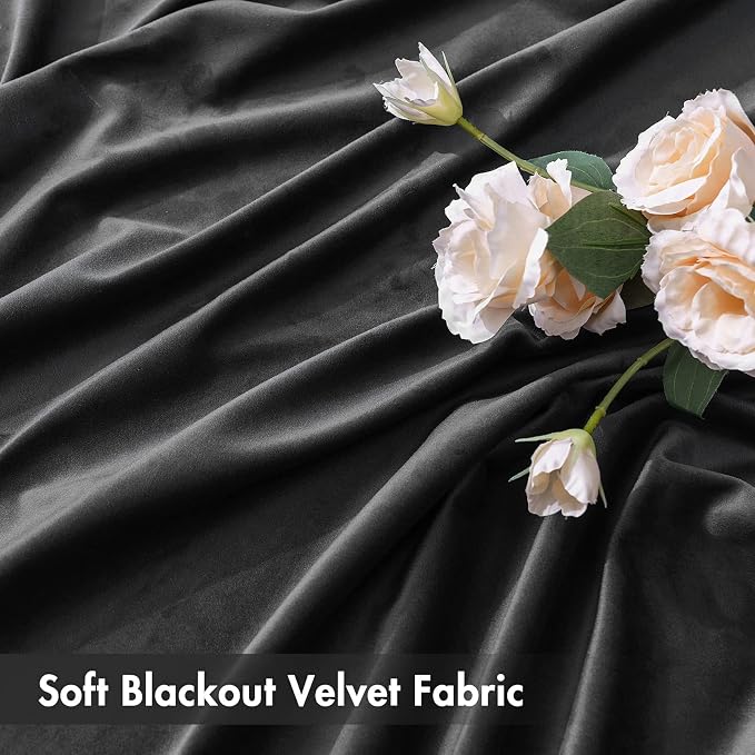 MIULEE Black Blackout Velvet Curtains Drapes 84 Inch Long 52"x84" Bedroom | Luxurious Bedroom Living Room Decor, Room Darkening, Thermal Insulated, Rod Pocket Design, Super Soft Fabric