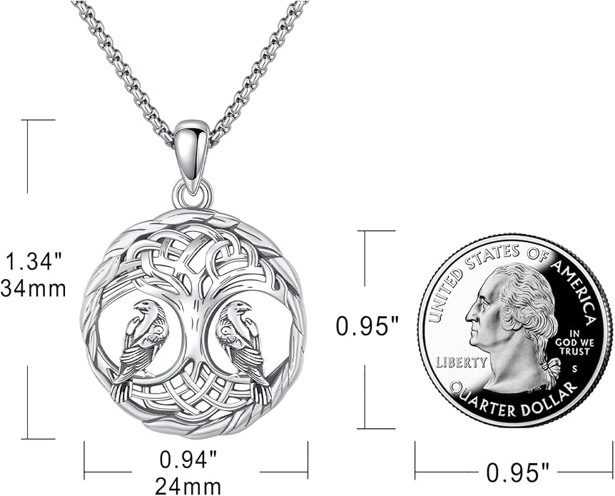 Eusense Viking Necklace for Men Women 925 Sterling Silver Pendant Thors Hammer/Norse Runes/Odin's Ravens/Wolf/Dragon/Snake/Yggdrasil/Freya/Helm of Awe/Valknut/Triskelion/Axe/Shield Viking Jewelry