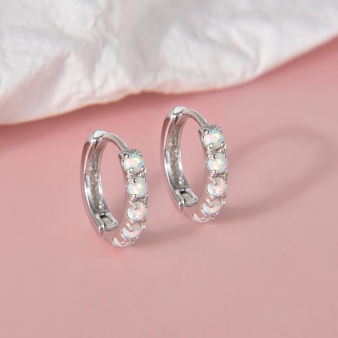 Tiny Mini Opal Huggie Hoop Earrings Upper Ear Cartilage Helix 18k Gold Plated Silver Minimalist Simple Small 10mm 8mm 6mm Hoop Earrings