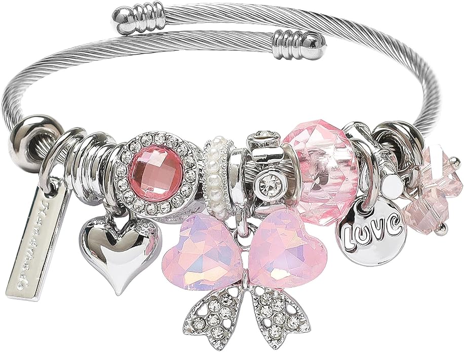 DS Charm Bracelets for girls,exquisite cute cartoon friendship bracelets Silver Stainless Steel Bangle with birthday Gift box, Adjustable girls jewelry Suitable for holiday gifts