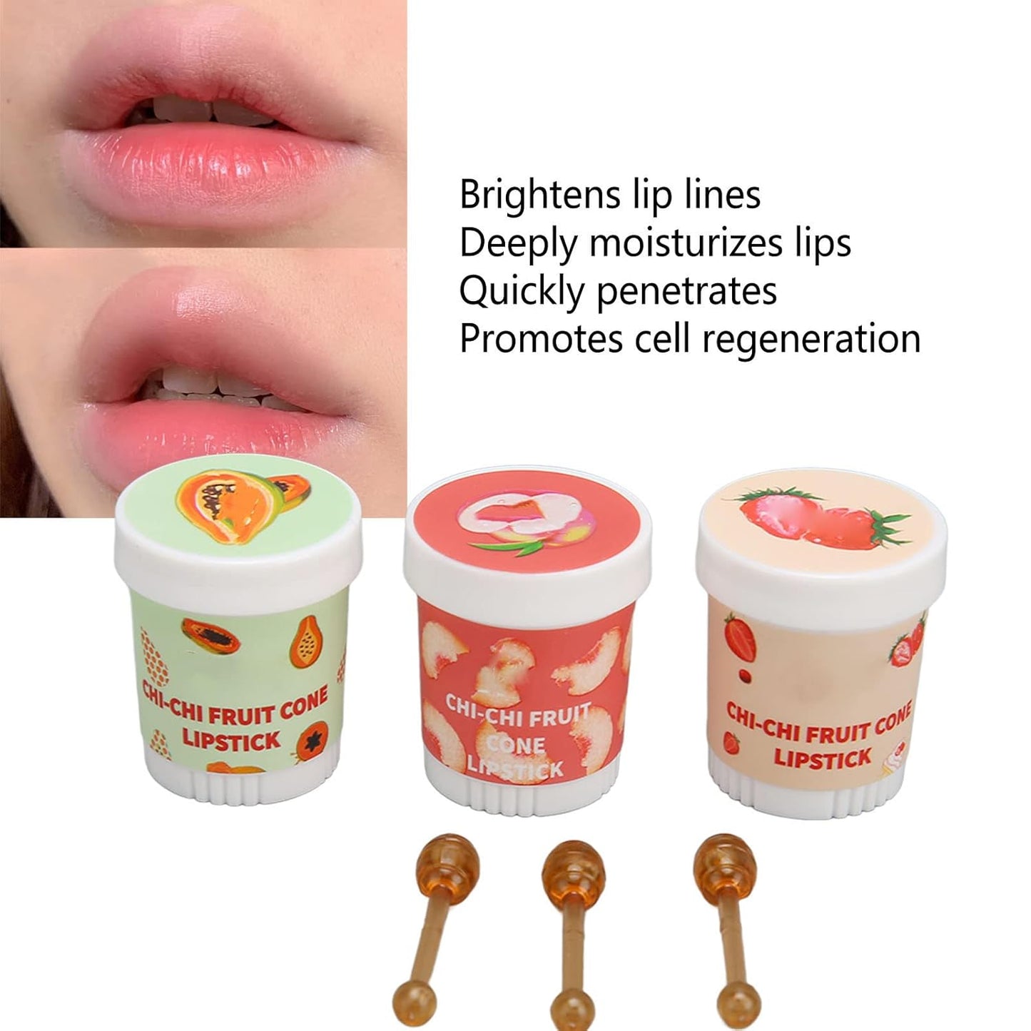 Lip Balm Cute, 3pcs Cute Ice Cream Shape Moisturizing Fragrance Wrinkle Removal Lip Care Cream for Chapped Lips Daily Use