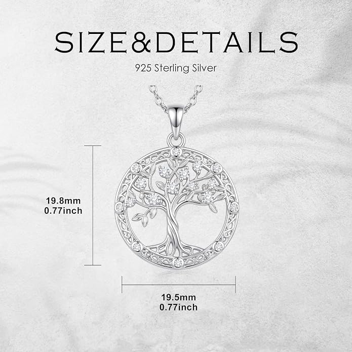 Tree of Life Birthstone Necklace 925 Sterling Silver Crystal Tree of Life Pendant Birthstone Jewelry Birthday Christmas Gifts for Women Mom Her Wife
