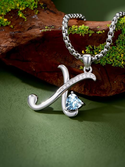 Birthday Gifts for Women Alphabet A to Z Initial Birthstone Pendant Necklaces for Women - 18k White Gold Plated Personalized Name Jewelry Anniversary Graduation Gifts for Wife Her Daughter Girlfriend(with Gift Box)