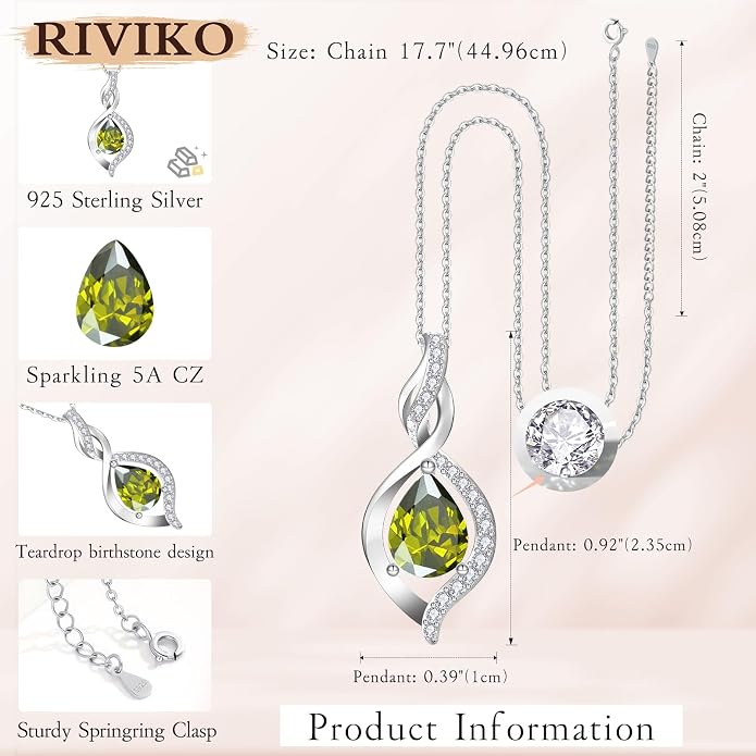 RIVIKO Valentines Day Gifts for Her-Infinity Birthstone Necklace for Women,925 Sterling Silver Teardrop Necklace, Womens Jewelry Birthday Gifts for Women Friend Her Mom Wife Lady