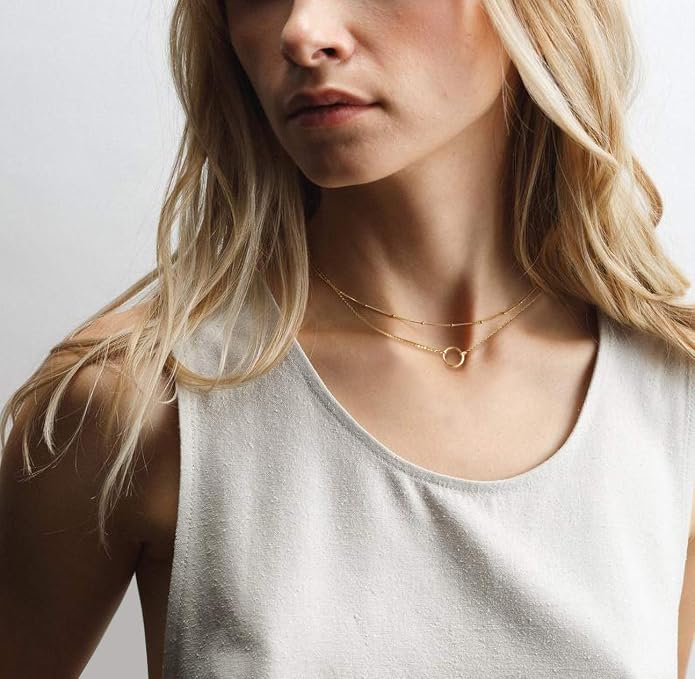 MEVECCO Layered Heart Necklace Pendant Handmade 18k Gold Plated Dainty Gold Choker Arrow Bar Layering Long Necklace for Women