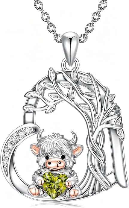PELOVNY Teddy Bear Necklace for Women 925 Sterling Silver Bear/Highland Cow/Fox/Cat/Axolotl Birthstone Necklace Christmas Birthday Jewelry Gifts for Mom Daughter Wife Sister