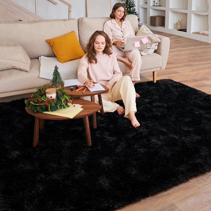 Dssimo Black Rug for Bedroom Living Room, 6x9 Soft Shaggy Area Rugs | Large Plush Fluffy Upgrade Non-Slip Black Rugs for Classroom Nursery Kids Room Dorm Room Home Decor, Indoor Floor Carpet