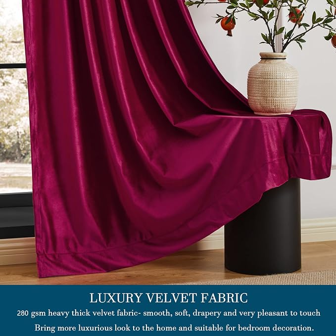 PRIMROSE Red Curtains 96 inch for Living Room Velvet Drapes Blackout Rod Pocket Back Tab Window Treatment Semi Room Darkening Decor Curtains for Bedroom Set of 2 Panels