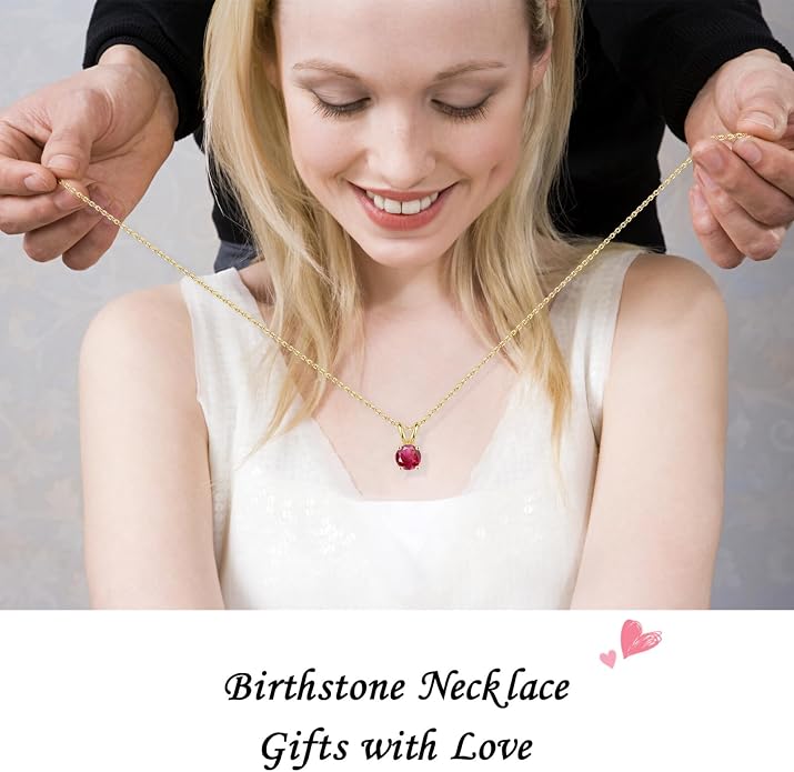 SMILEST Birthstone Necklaces for Women Mom Wife, 1ct Sparkle Round Cut Birthstone Pendant 925 Sterling Silver Necklace Anniversary Birthday Gifts for Women Mom Wife Friend