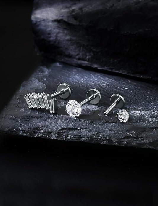 20G 18G 16G Astm F136 Titanium Internal Thread Flat Back Earrings Nose Studs Tragus Forward Helix Conch Cartilage Lobe Earring Stud Medusa Labret Monroe Lip Ring Piercing Jewelry For Women Men