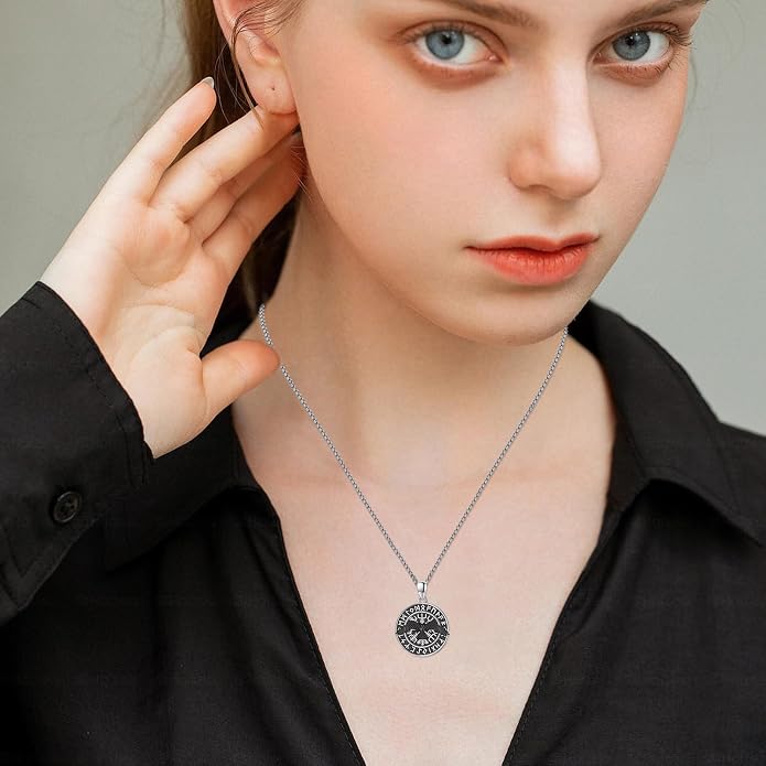 Viking Necklace 925 Sterling Silver Celtic Nordic Runes Amulet Necklace Viking Jewelry for Men Women