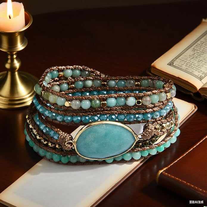 Women Wrap Bracelet Boho Natural Jasper Crystal Stone Beads Strand Bracelets