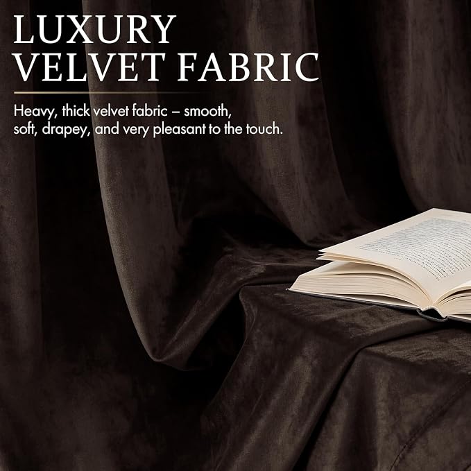 MIULEE Brown Blackout Velvet Curtains Drapes 108 Inch Long 52"x108" Bedroom | Luxurious Bedroom Living Room Decor, Room Darkening, Thermal Insulated, Rod Pocket Design, Super Soft Fabric, Extra Long