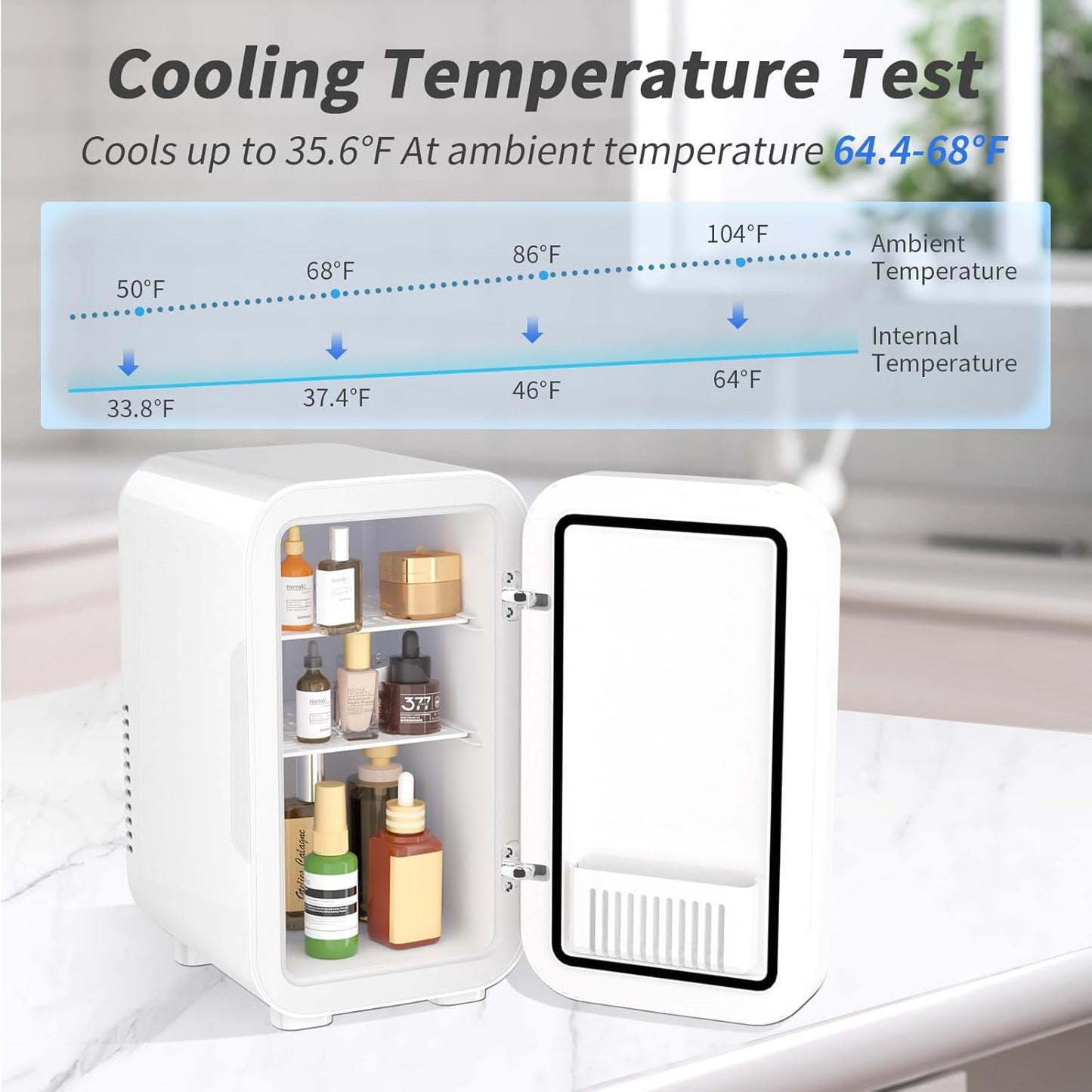 YASHE Mini Fridge, 6 Liter/8 Can 110V AC/DC Portable Thermoelectric Cooler Refrigerators for Bedroom, Skincare, Beverage, Office, Dorm Room and Car, White