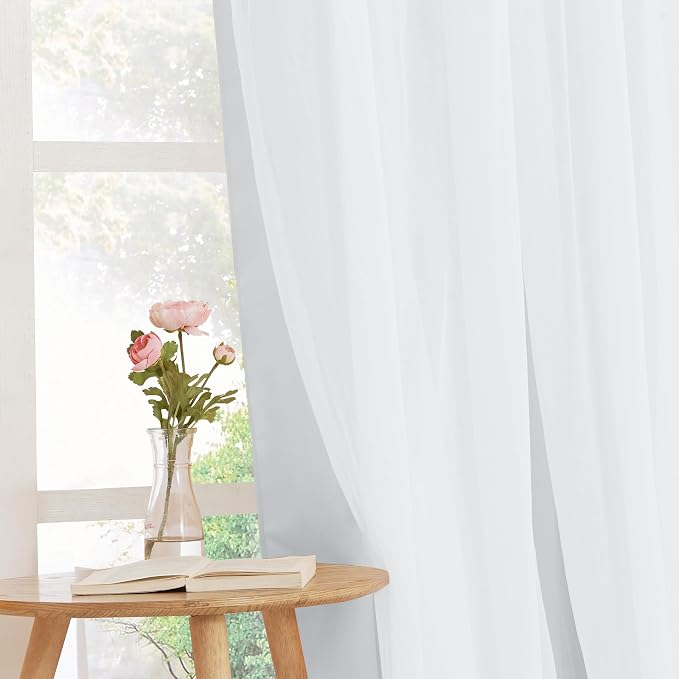 PONY DANCE 2 Layers Curtains Set - Room Darkening Mix & Match Room Darkening Curtains with White Sheer Voile, 52" Wide and 72" Long, Greyish White, 2 Panels