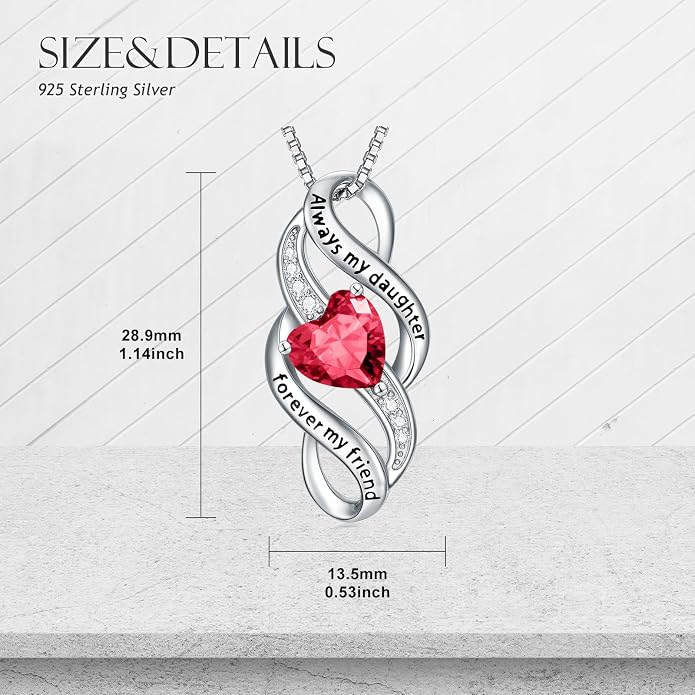Daughter Necklace 925 Sterling Silver Always My Daughter Forever My Friend Infinity Necklace to Daughter Birthday Gift from Mom with 12 Birthstones