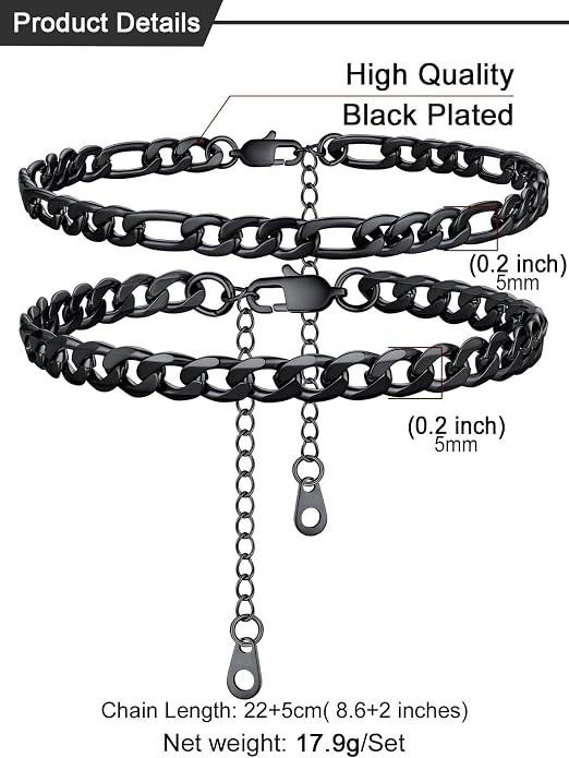 U7 2Pcs/3Pcs Ankle Bracelets for Women, Stainless Steel Cuban Link/Figaro/Rope/Heart Chain Anklets Sets,Waterproof Layered Anklets Adjustable 8.5"-10.5"