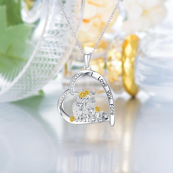 Highland Cow Gifts for Women 925 Sterling Silver Highland Cow Birthstone Necklace Fluffy Cow Jewelry Gifts Birthday Christmas