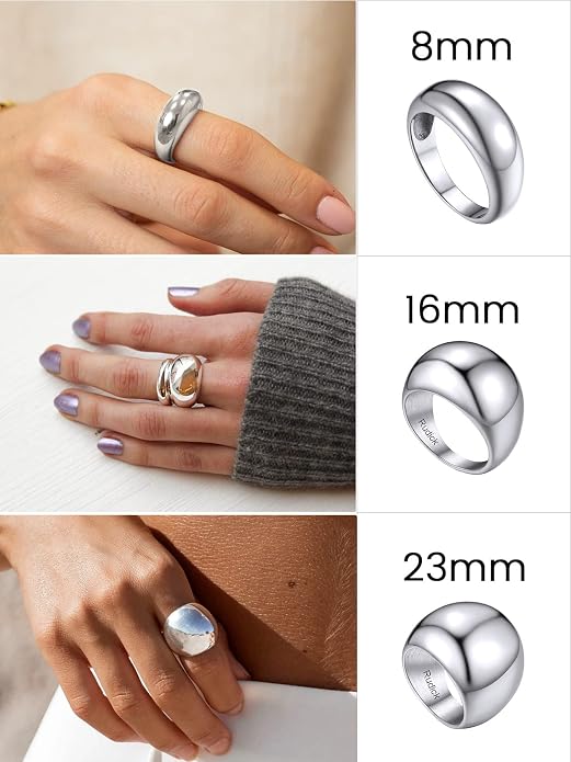 GOLDCHIC JEWELRY Chunky Dome Ring for Women, Stainless Steel Bold Stacking Croissant Statement Ring For Men (Size 7-12, Custom)