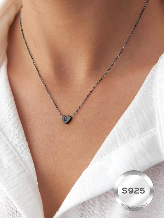 ChicSilver 925 Sterling Silver Heart Initial Necklaces for Women -Dainty Personalized Heart Pendant Letter Alphabet Necklace for Women