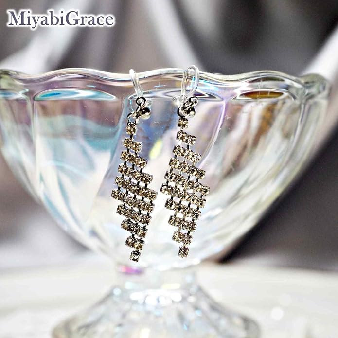 Dangle Silver Invisible Clip On Earrings for Women Not Pierced Gold Crystal Rhinestone Comfortable Hoop Fringe Long Chain Clip On Earrings