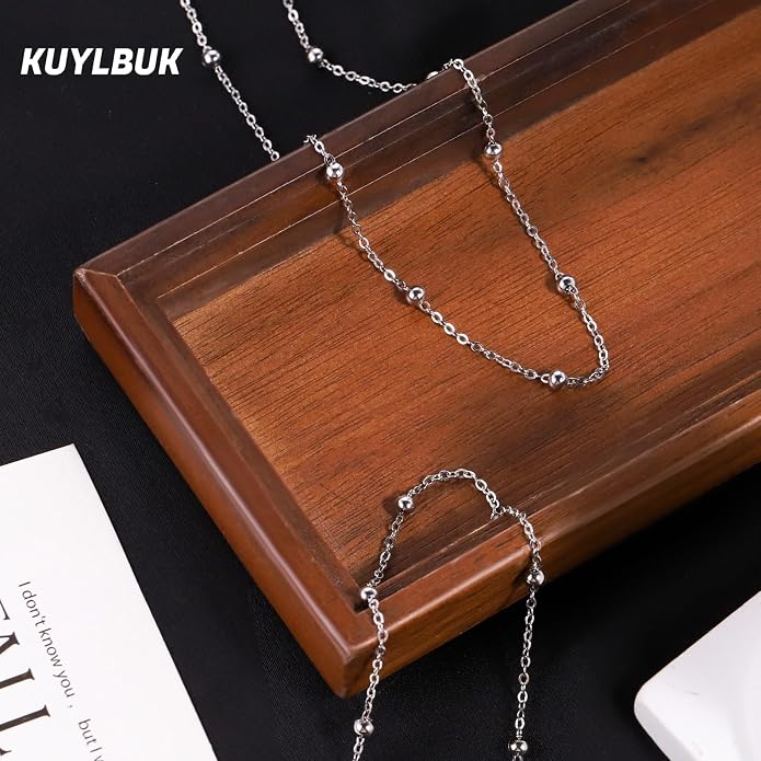 925 Sterling Silver Bead Chain Necklace for Women Simple Dainty Satellite Beaded Chain Necklace, Sturdy Chains Necklaces Jewelry with Lobster Clasp | 16/18/20/22/24 Inches