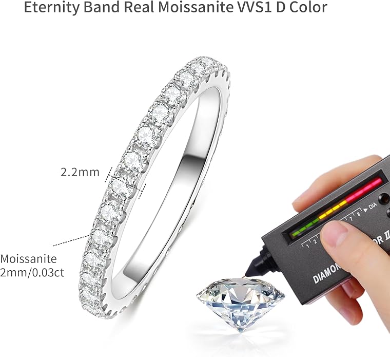14K Gold Filled Silver Simulated Diamond Moissanite Engagement Promise Ring for Her, Stackable Ring Channel Setting Full Eternity Bridal Band Halo Rings Wedding Bands Size 4 to 10