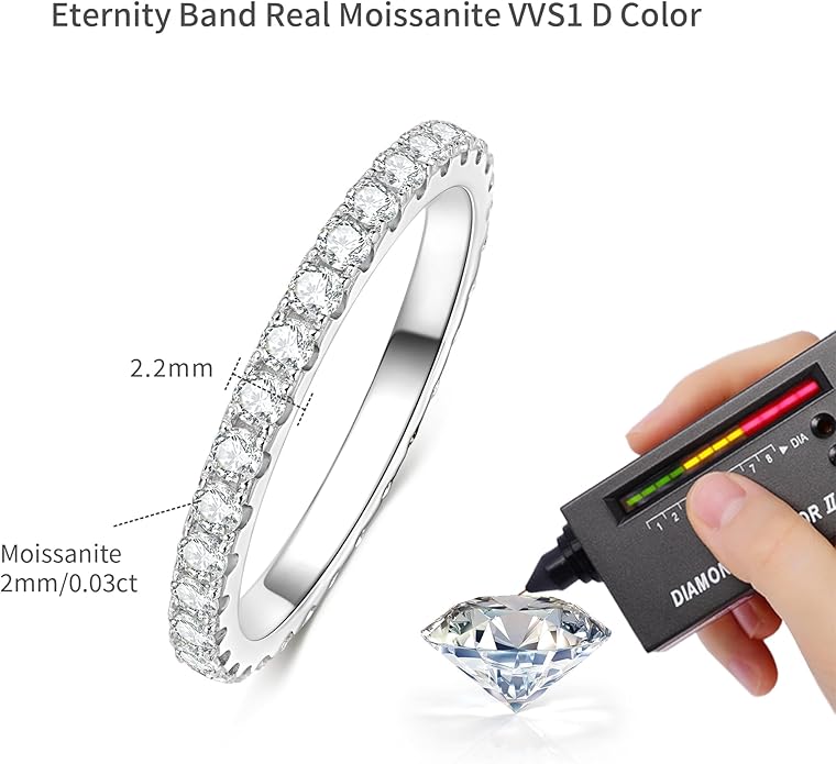 14K Gold Filled Silver Simulated Diamond Moissanite Engagement Promise Ring for Her, Stackable Ring Channel Setting Full Eternity Bridal Band Halo Rings Wedding Bands Size 4 to 10