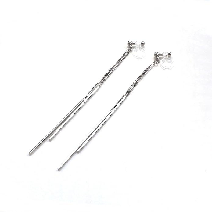 Comfortable Stick Invisible Clip On Earrings Gold Dangle Long Waved Threader Bar Clip-On Non Pierced Earrings Silver For Women,…