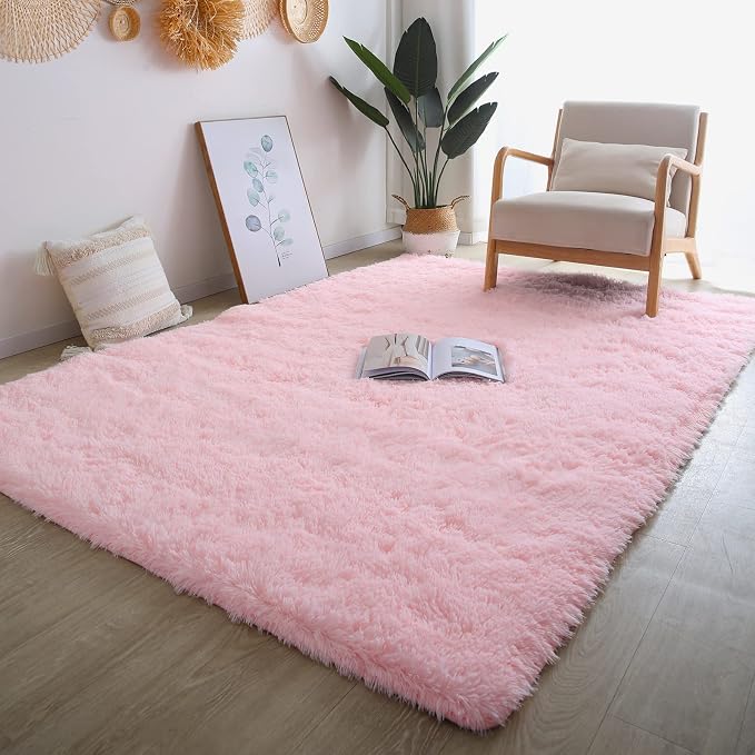 Pink Area Rug for Girls Bedroom 4x6 - Fluffy Soft Carpet for Kids Room | Cotton-Candy Soft - Dense Microfiber Pile Kids Love To Roll And Play On - Perfect For Bare Feet And All-Day Floor Play