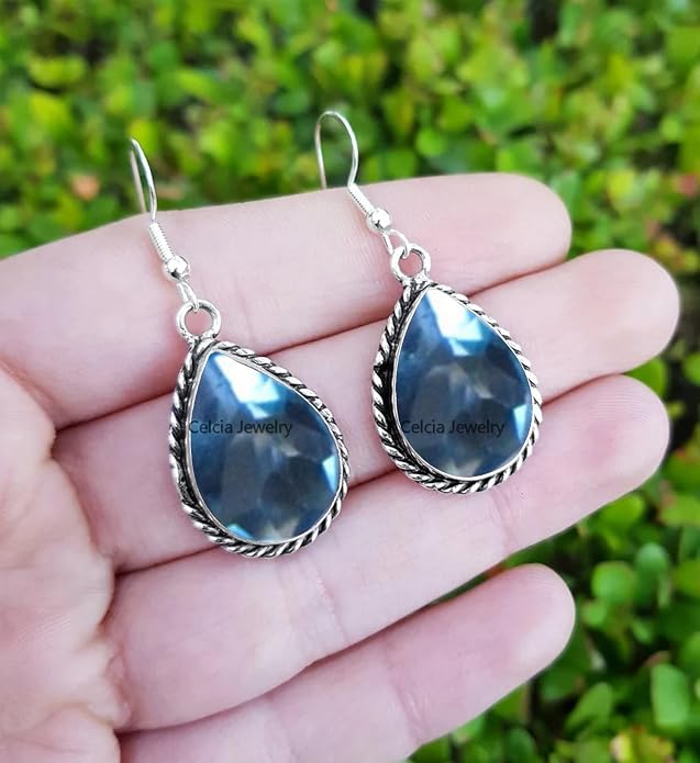 Pure 925 Sterling Silver Dangle Drop Earrings for Women, Pear Gemstone Handcrafted Earrings for Women & Girl ('Amethyst)