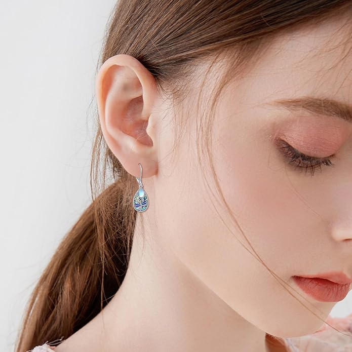 Dragonfly Earrings for Women 925 Sterling Silver Teardrop Leverback Moonstone Earrings Abalone Dangle Earrings Dragonfly Jewelry