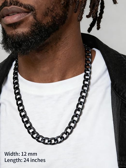 U7 Cuban Link Chain for Men Women Stainless Steel Curb Necklace, 7/9/12/15 MM Chunky Chain Silver/Gold/Black Mens Hip Hop Jewelry 18''-30''