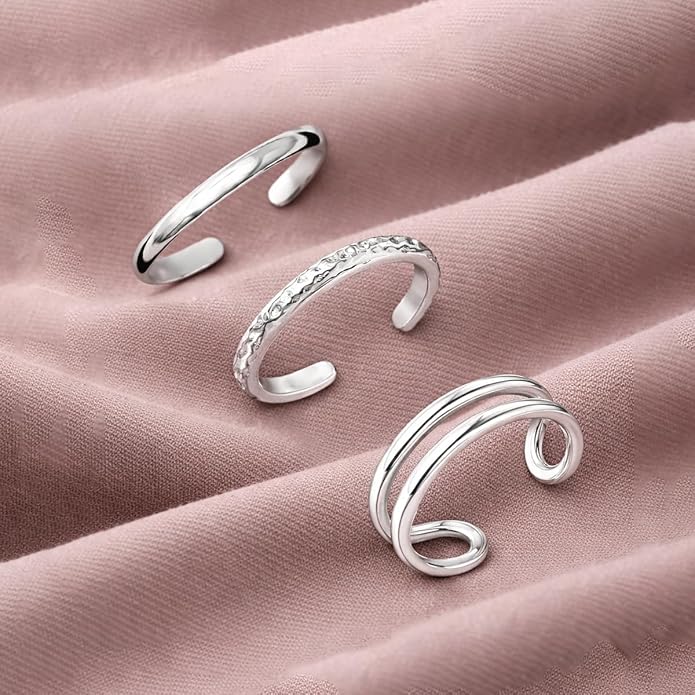 LeCalla 925 Sterling Silver Open Toe Rings Set for Women Adjustable Minimalist Toe Rings Summer Beach Foot Jewelry