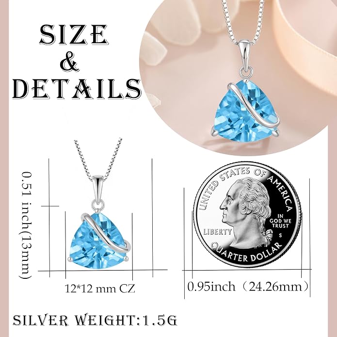 Birthstone Necklace for Women 925 Sterling Silver Triangle cut CZ Halo Pendant Necklaces Infinity Jewelry Gift for Birthday Christmas Mother's Day
