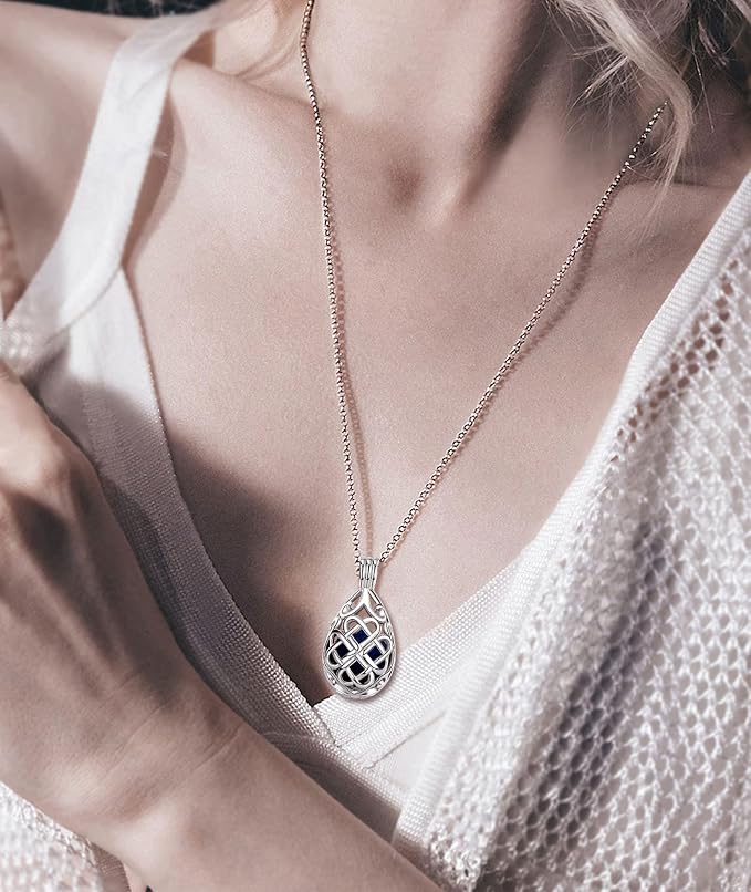 INFUSEU Celtic Jewelry for Women Essential Oil Diffuser Necklaces Aromatherapy Gifts Lava Rock Stone Irish Knot Teardrop Pendant Aroma Perfume Spiritual Items for Meditation Yoga