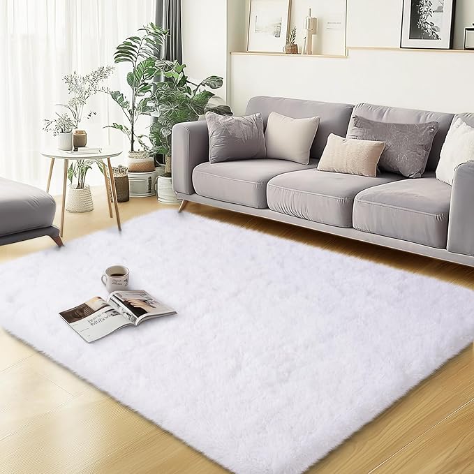 qulint White Rugs for Bedroom 3x5, Soft Shag Fluffy Rug for Living Room | Fuzzy Plush Nursery Rug for Boys Girls, Shaggy Modern Carpet for Dorm Kid Room Classroom Christmas Home Decor Aesthetic