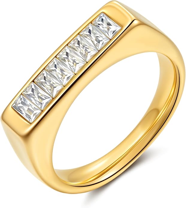 YeGieonr Gold Rings for Women Non Tarnish - 18K Gold Plated Stainless Steel Chunky Oval Statement Ring, Dainty Thick Waterproof Stackable Ring