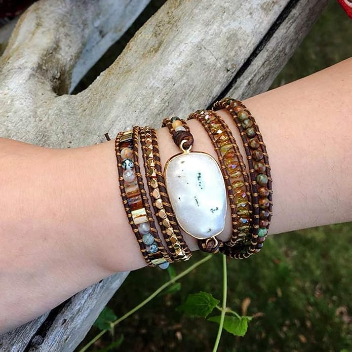 Boho Wrap Bracelet for Women, Handmade Natural Imperial Jasper Multi-Layer Stone Beaded Bracelet, Bohemian Healing Crystal Stone Jewelry Gifts