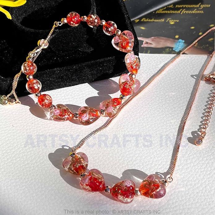 ARTSY Crafts Glow in the Dark Heart Shaped Glass Bead Bracelets & Necklaces, Handmade in USA