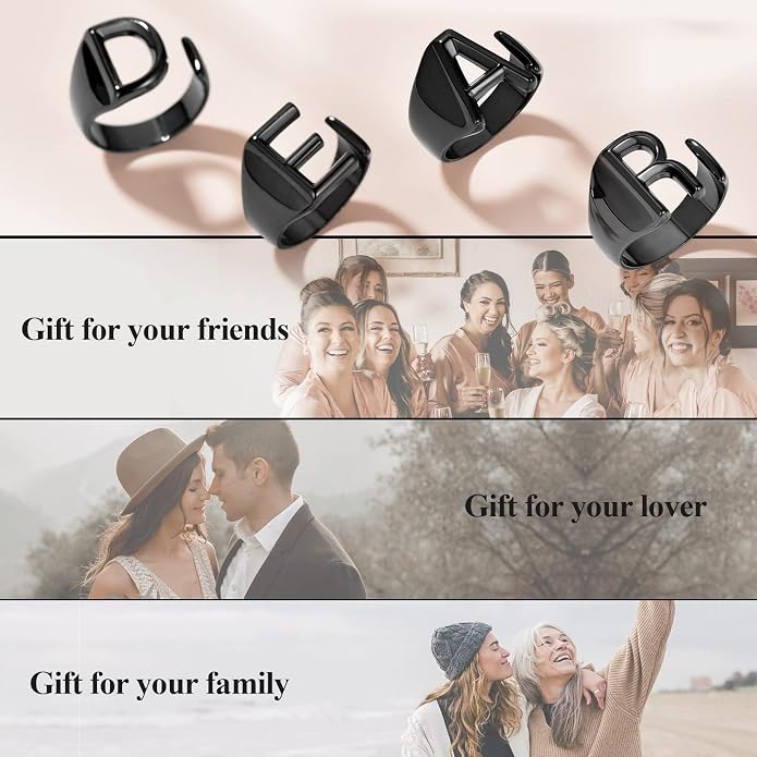 KeyStyle Bold Initial Letter Rings Adjustable, GoldChic Jewelry Women Gold Statement Ring Personalized Engraved Women’s Open Signet Ring for Party (Gold, White Gold, Black)