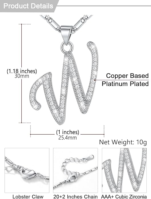 U7 Initial Necklace for Women, Gold/Platinum Plated CZ Crystal Letter A-Z Pendant Necklace, Shiny 20 Inch Name Chain Dainty Personalized Jewelry for Men Mom Wife Friend