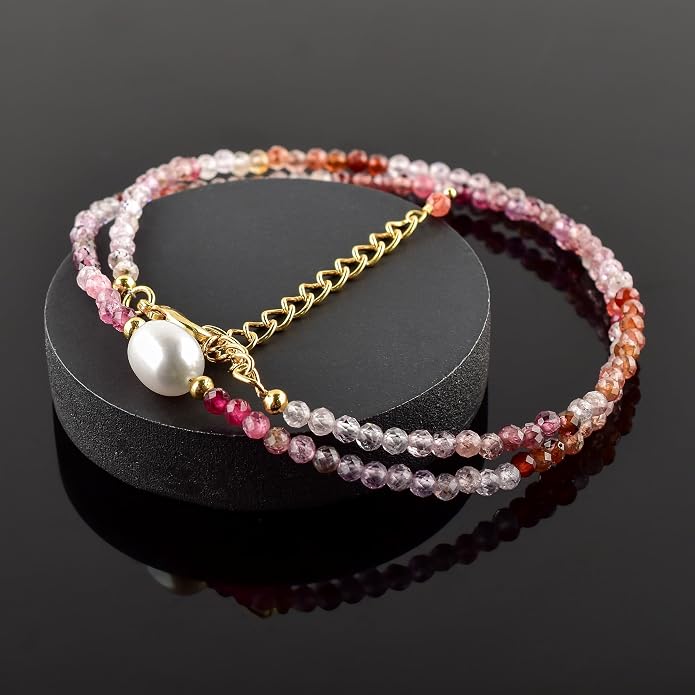 InfinityGemsArt Gemstone Gold Necklace For Women, Birthstone Natural Crystal Stone With Freshwater Pearl Beaded Jewelry, Gold Plated 18 Inch Chain