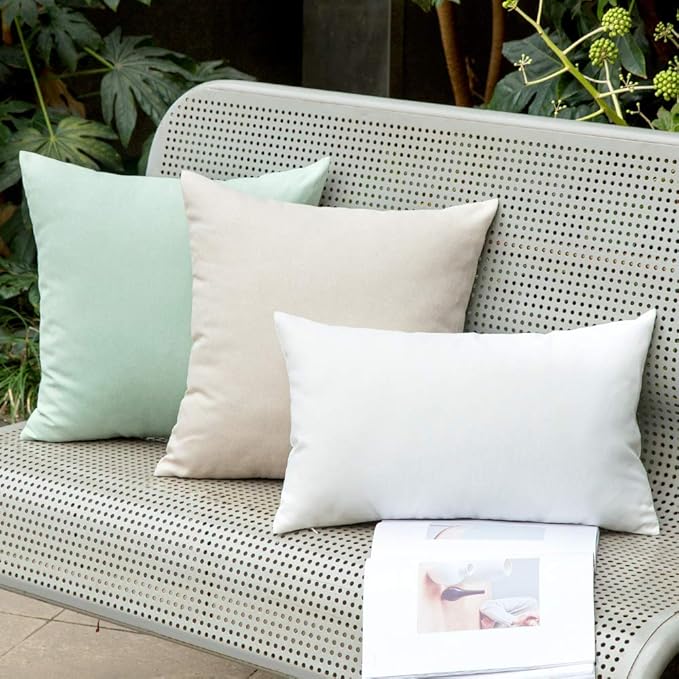 MIULEE Pack of 2 Decorative Outdoor Solid Waterproof Throw Pillow Covers Faux Linen Garden Farmhouse Cushion Cases for Patio Tent Balcony Couch Sofa 16x16 Inch Beige
