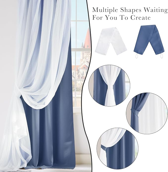 PONY DANCE Sheer Blackout Curtains - Thermal Insulated Double Layered Drapes for Bedroom Dining Room, Cortinas para Sala, 52 Wide by 63 Long, Blue Haze, 2 PCs