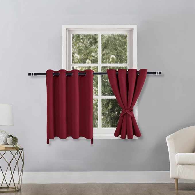 Hiasan RV Blackout Curtains for Bedroom, 52 x 30 Inches Long - Thermal Insulated & Light Blocking Window Curtains for Living Room, 2 Drape Panels Sewn with Tiebacks, Christmas Red