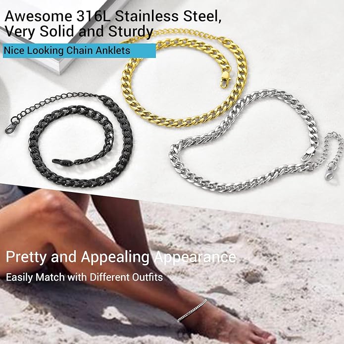PROSTEEL Gold/Silver Anklets for Women Waterproof, 14K Gold Plated Ankle Bracelet Non Tarnish, Jewelry Gifts Adjustable