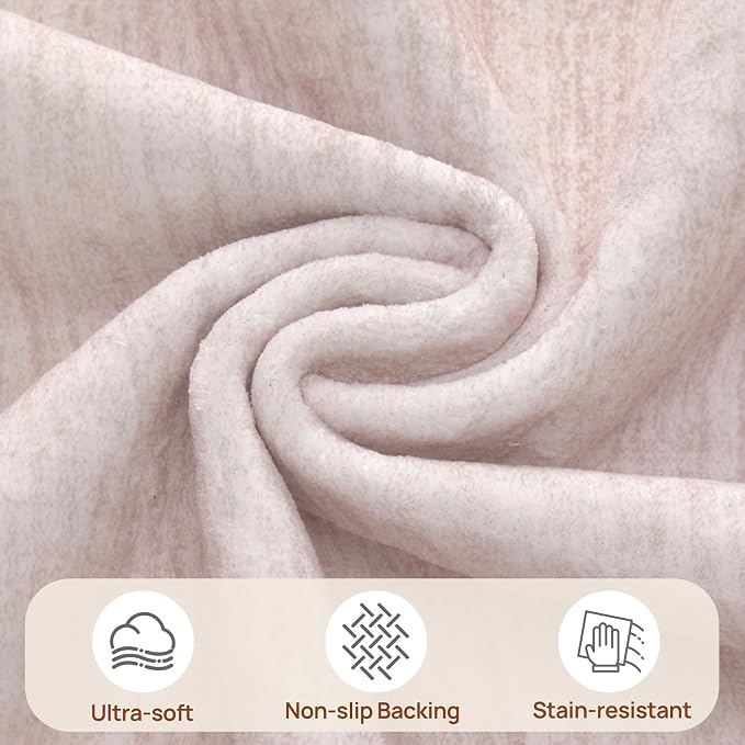 UERMEI 9x12 Washable Area Rug - Neutral Modern Abstract Living Room Rugs, Non-Slip Soft Large Indoor Floor Carpet for Bedroom Home Office & Under Dining Table Decor, Soft Pink