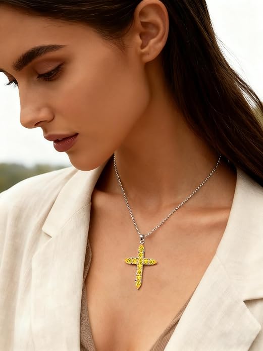 STARCHENIE 925 Sterling Silver Cross Necklace for Women Birthstone Jewelry | 925 Sterling Silver Crucifix Pendant, Birthstone Jewelry, Christian Religious Gift for Her