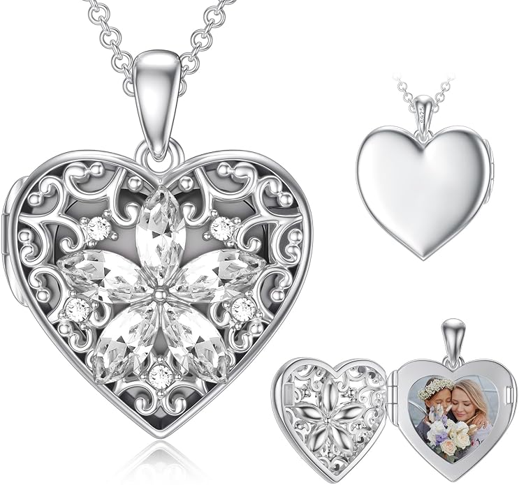 Dorunmo Personalized Locket Necklace 925 Sterling Silver that Holds Pictures Butterfly Birthstone Photo Heart Locket Custom Jewelry Congratulations New Beginnings New Job Gifts for Women